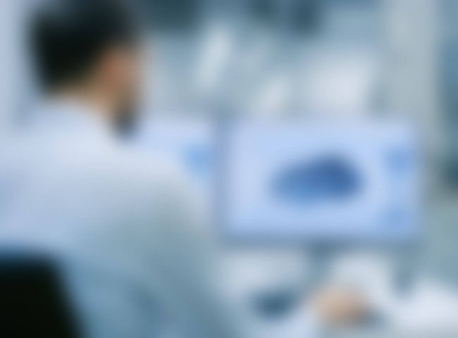 Mitarbeiter betrachtet ein 3D Modell auf seinem Computer